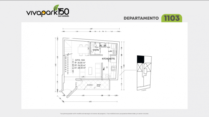 Plano del modelo 1103 del proyecto Vivapark 150 en San Miguel