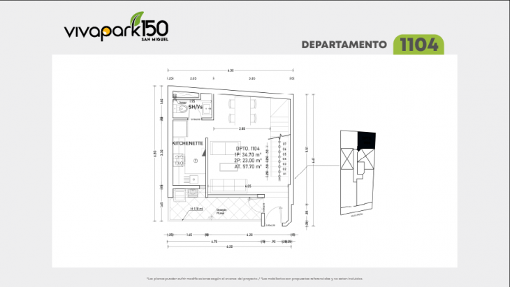 Plano del modelo 1104 del proyecto Vivapark 150 en San Miguel