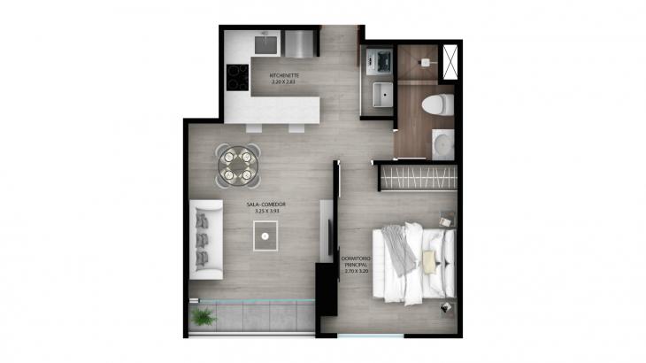 Plano del modelo A6 del proyecto Urban Heights en Miraflores