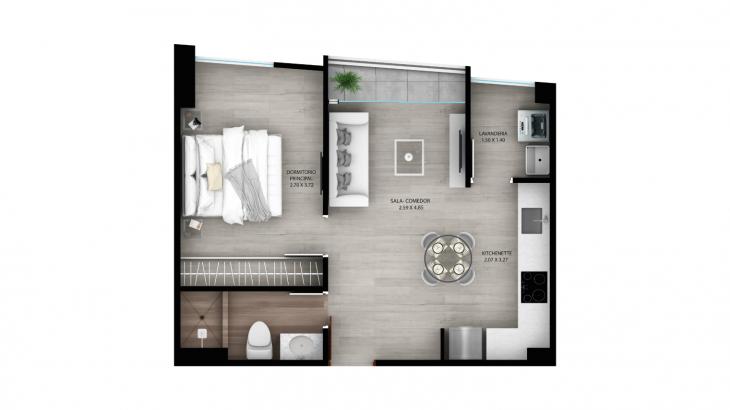 Plano del modelo B2 del proyecto Urban Heights en Miraflores