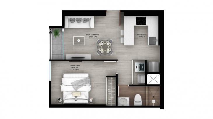 Plano del modelo B8 del proyecto Urban Heights en Miraflores