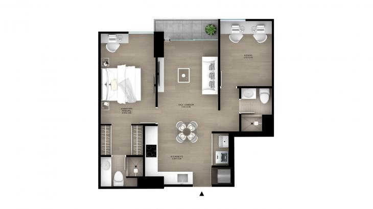 Plano del modelo Tipo 8 del proyecto Ascent en San Isidro