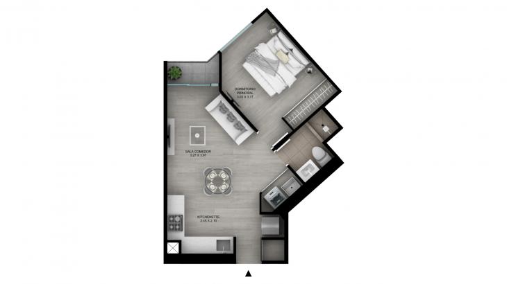 Plano del modelo Tipo B8 del proyecto The Muse en Barranco