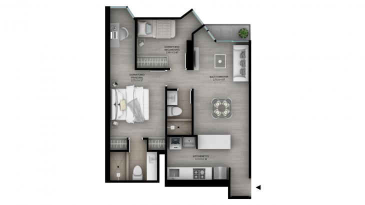 Plano del modelo Tipo B11 del proyecto The Muse en Barranco