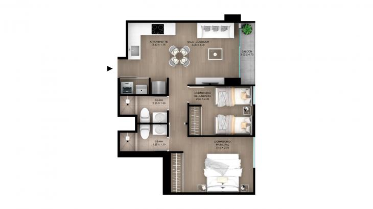 Plano del modelo Tipo 1 del proyecto Skyline en Magdalena Del Mar