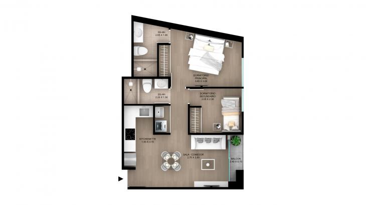 Plano del modelo Tipo 2 del proyecto Skyline en Magdalena Del Mar
