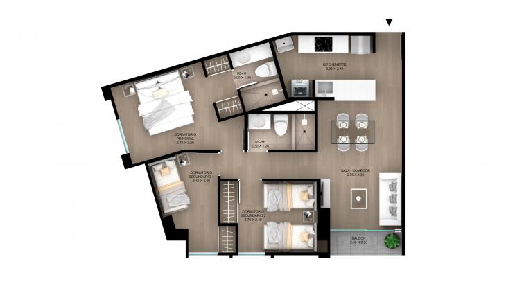 Plano del modelo Tipo 6 del proyecto Skyline en Magdalena Del Mar