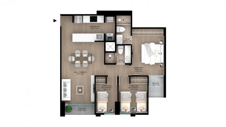 Plano del modelo Tipo 13 del proyecto Skyline en Magdalena Del Mar