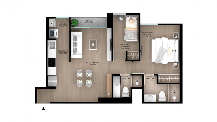 Plano del modelo Tipo 14 del proyecto Skyline en Magdalena Del Mar