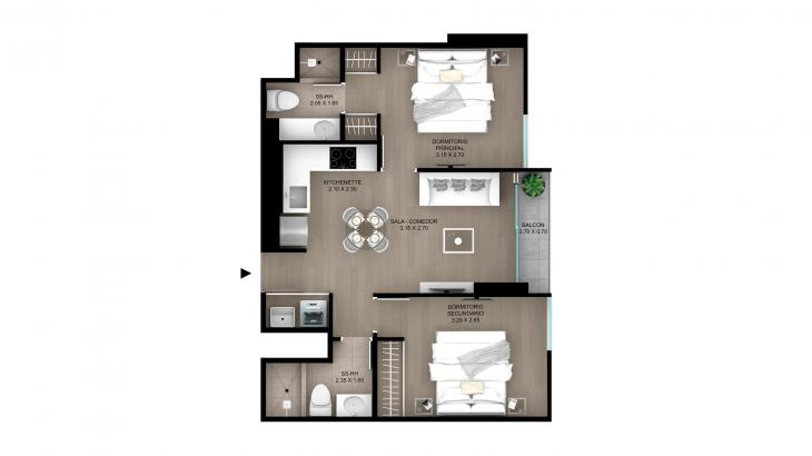 Plano del modelo Tipo 16 del proyecto Skyline en Magdalena Del Mar
