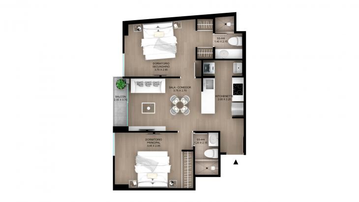 Plano del modelo Tipo 18 del proyecto Skyline en Magdalena Del Mar