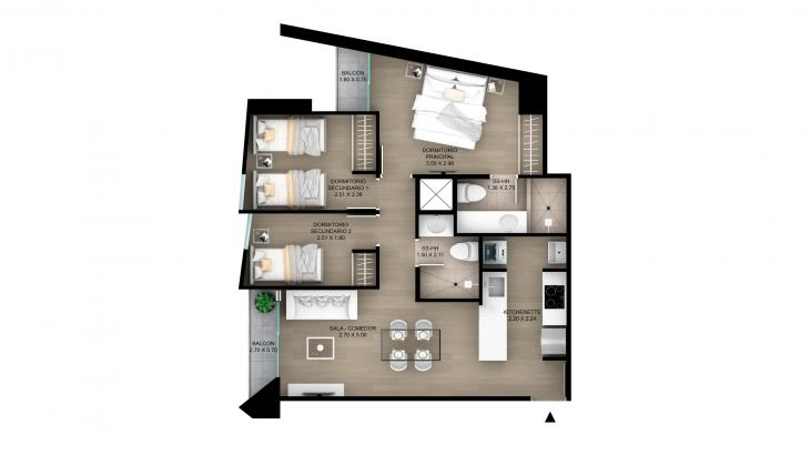 Plano del modelo Tipo 3 del proyecto Skyline en Magdalena Del Mar
