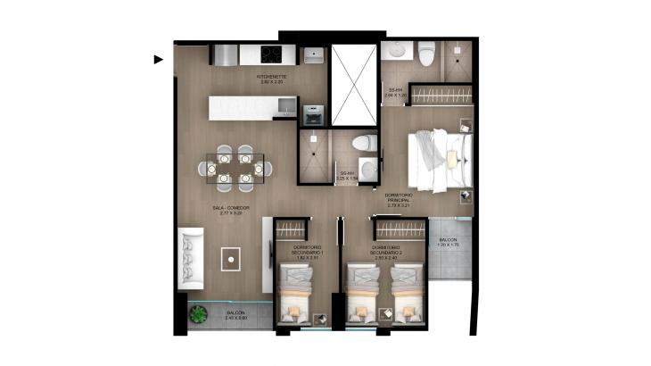 Plano del modelo Tipo 13 del proyecto Skyline en Magdalena Del Mar