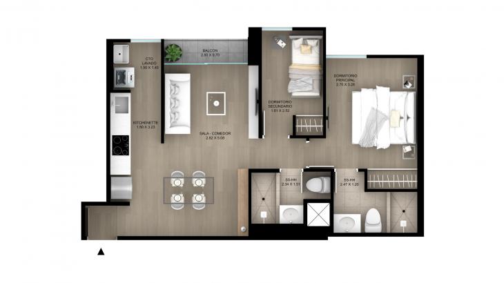 Plano del modelo Tipo 14 del proyecto Skyline en Magdalena Del Mar