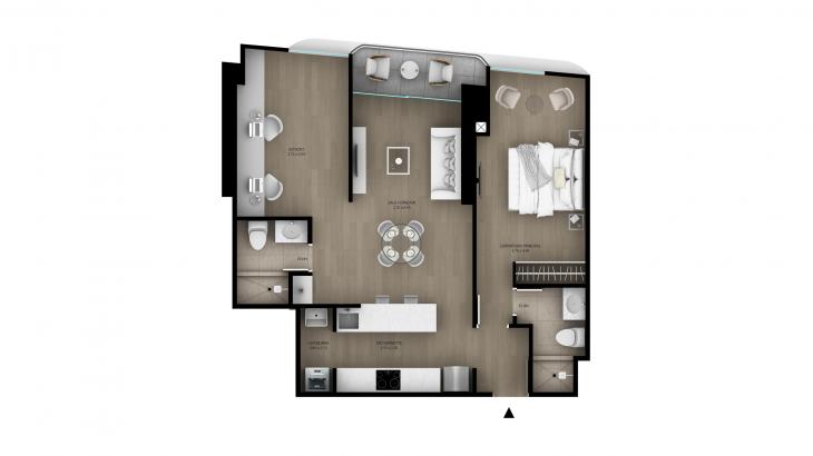 Plano del modelo TIPO 3 del proyecto 1200 Larco en Miraflores