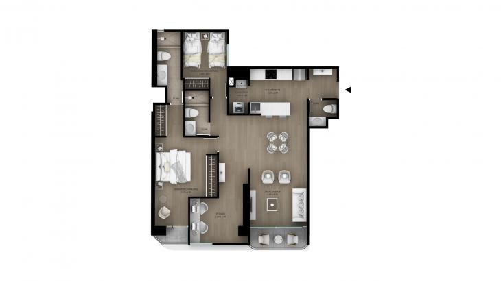 Plano del modelo TIPO 6 del proyecto 1200 Larco en Miraflores