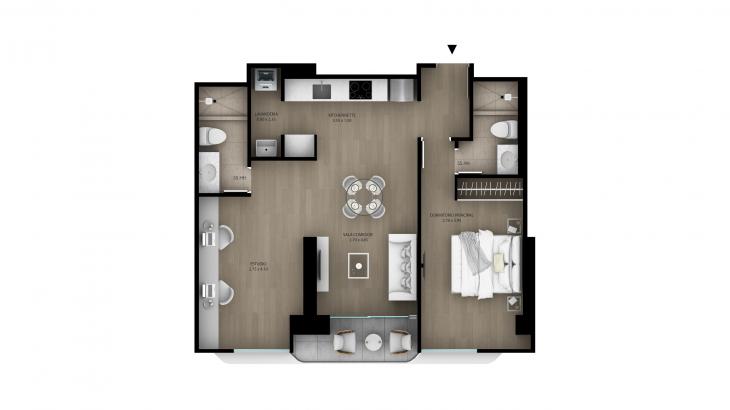 Plano del modelo TIPO 8 del proyecto 1200 Larco en Miraflores