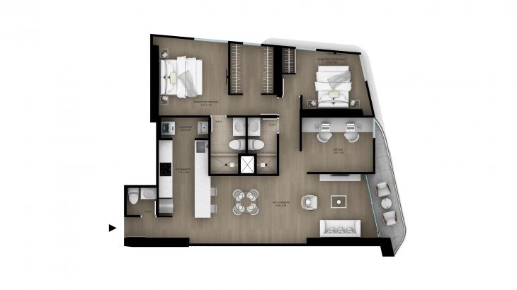 Plano del modelo TIPO 1 del proyecto 1200 Larco en Miraflores