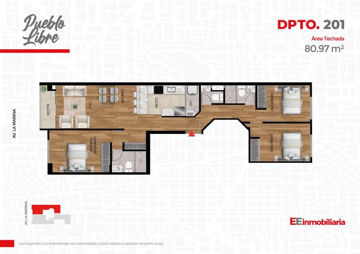 Plano del modelo 201 del proyecto Pueblo Libre en Pueblo Libre
