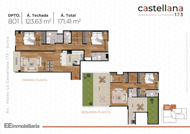 Plano del modelo Dúplex 801 del proyecto Castellana 173 en Santiago De Surco