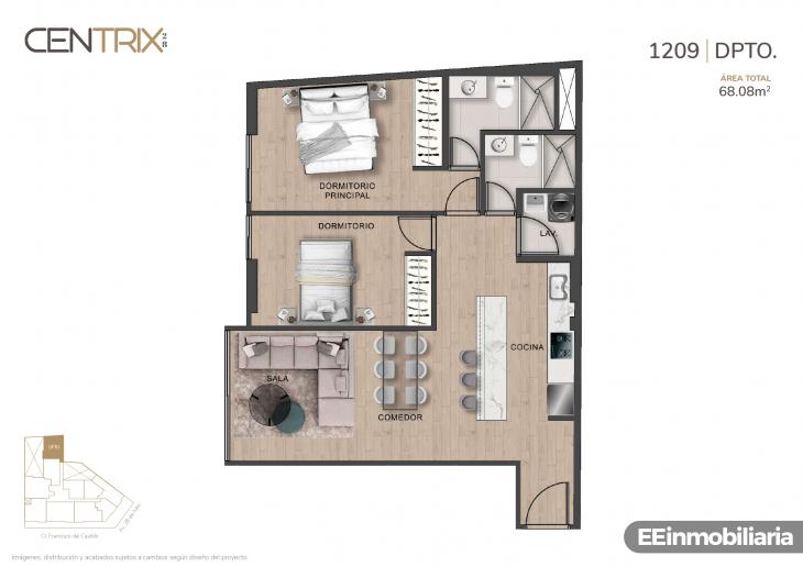 Plano del modelo Dpto. 1209 del proyecto Centrix 28 en Miraflores