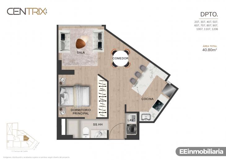 Plano del modelo Tipo 07 del proyecto Centrix 28 en Miraflores