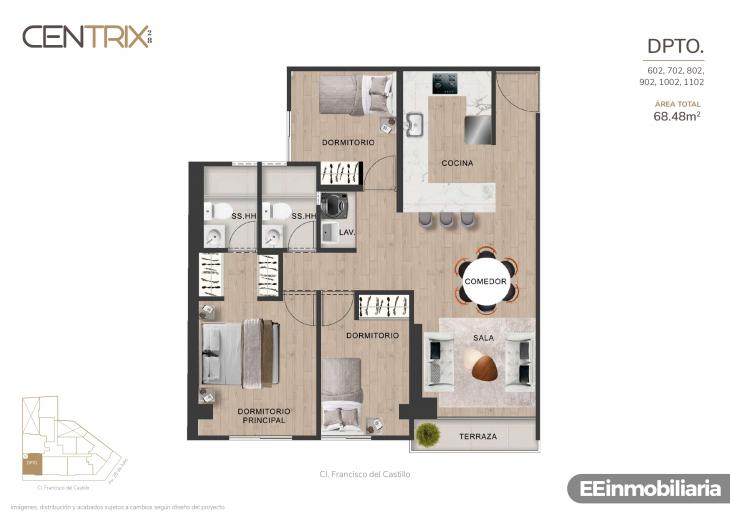 Plano del modelo Dpto. 902 del proyecto Centrix 28 en Miraflores