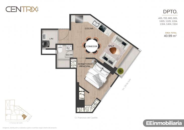 Plano del modelo Dpto. 1404 del proyecto Centrix 28 en Miraflores