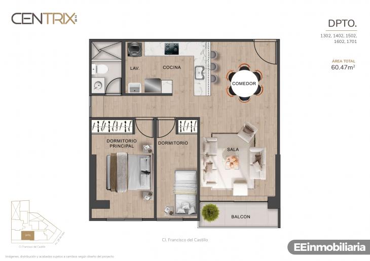 Plano del modelo Dpto. 1701 del proyecto Centrix 28 en Miraflores