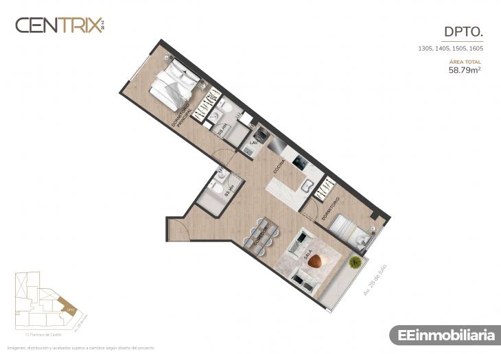 Plano del modelo Dpto. 1505 del proyecto Centrix 28 en Miraflores