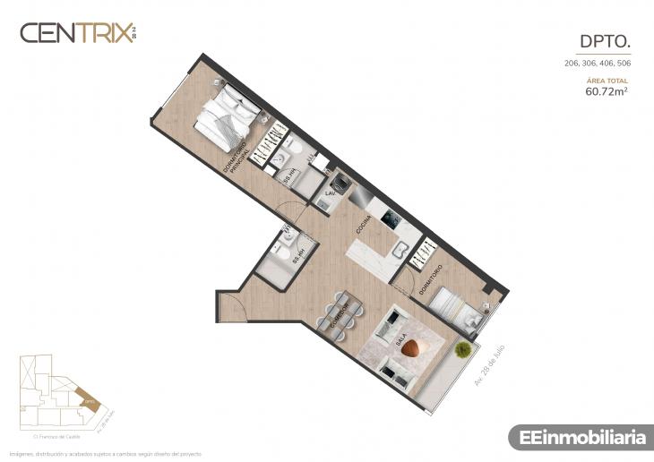 Plano del modelo Dpto.506 del proyecto Centrix 28 en Miraflores