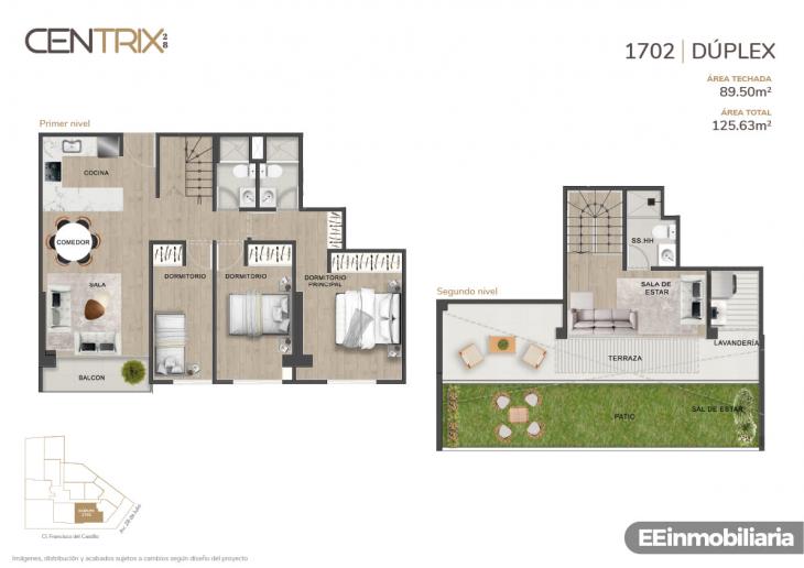 Plano del modelo Dúplex 1702 del proyecto Centrix 28 en Miraflores