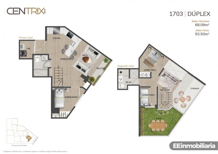 Plano del modelo Dúplex 1703 del proyecto Centrix 28 en Miraflores