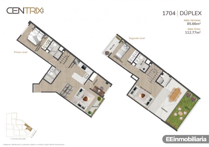 Plano del modelo Dúplex 1704 del proyecto Centrix 28 en Miraflores