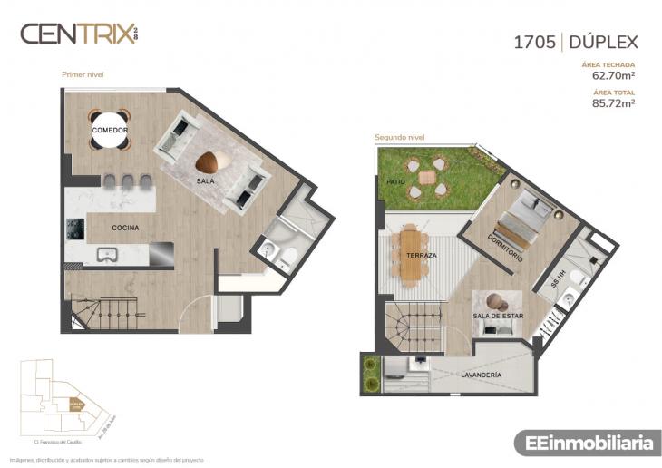 Plano del modelo Dúplex 1705 del proyecto Centrix 28 en Miraflores