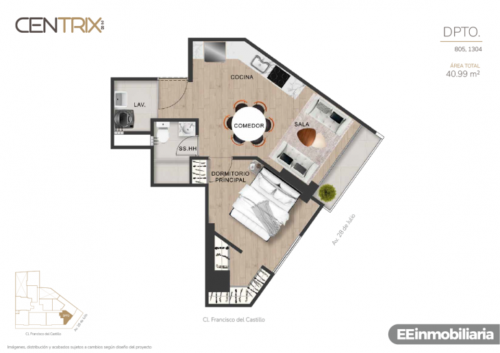 Plano del modelo Dpto. 1304 del proyecto Centrix 28 en Miraflores