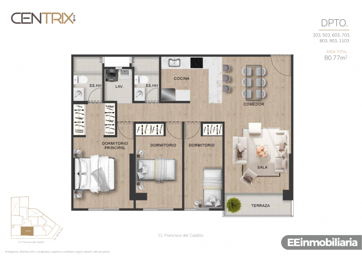 Plano del modelo Tipo 03 del proyecto Centrix 28 en Miraflores