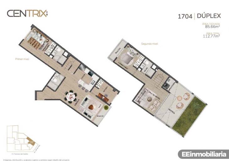 Plano del modelo Dúplex 1704 del proyecto Centrix 28 en Miraflores