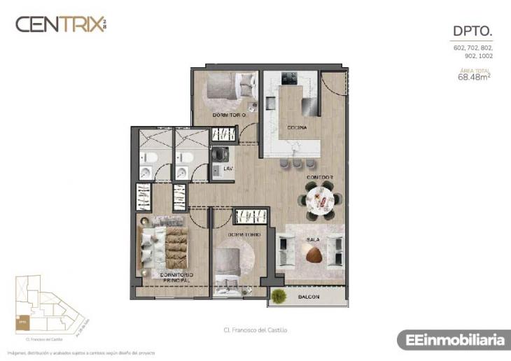 Plano del modelo Dpto. 802 del proyecto Centrix 28 en Miraflores