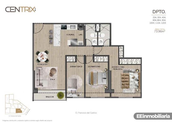 Plano del modelo Dpto. 1203 del proyecto Centrix 28 en Miraflores