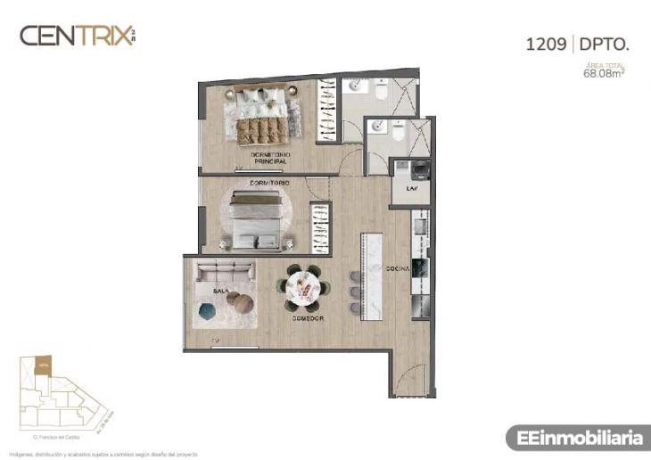 Plano del modelo Dpto. 1209 del proyecto Centrix 28 en Miraflores