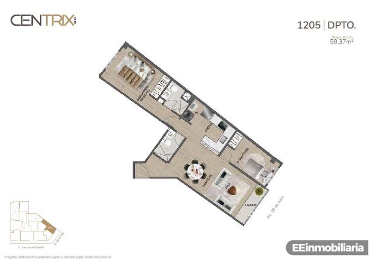 Plano del modelo Dpto. 1205 del proyecto Centrix 28 en Miraflores