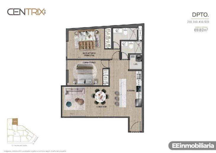 Plano del modelo Dpto. 210 del proyecto Centrix 28 en Miraflores