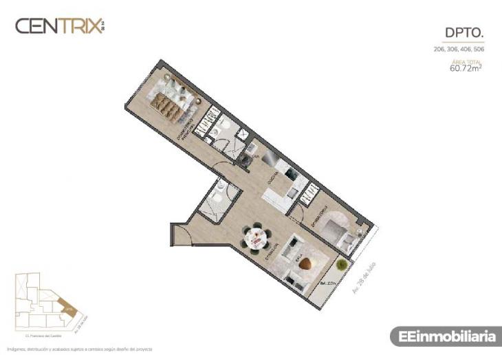 Plano del modelo Dpto.406 del proyecto Centrix 28 en Miraflores