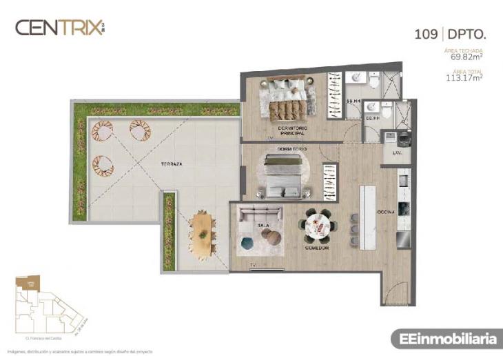 Plano del modelo Dpto. 109 del proyecto Centrix 28 en Miraflores