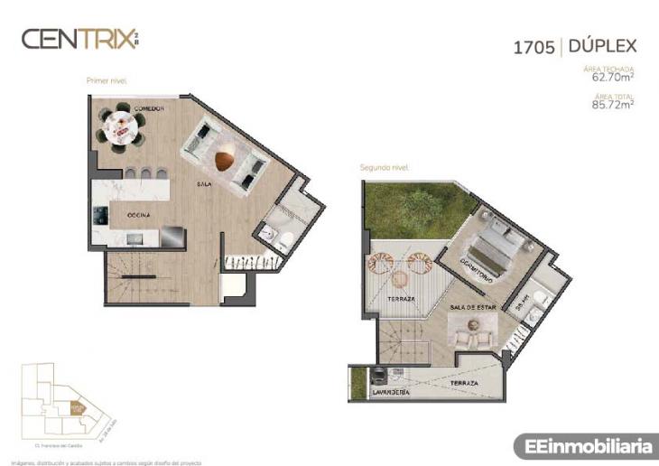 Plano del modelo Dúplex 1705 del proyecto Centrix 28 en Miraflores