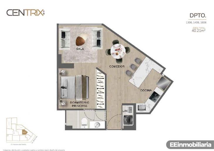 Plano del modelo Dpto. 1606 del proyecto Centrix 28 en Miraflores