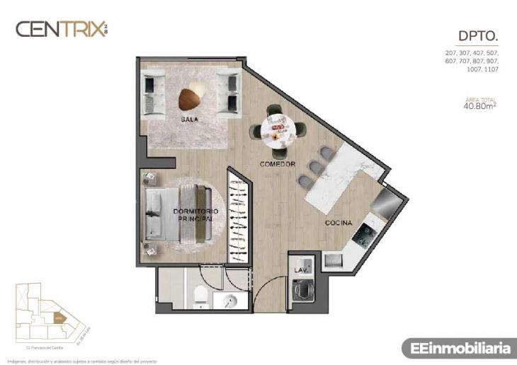Plano del modelo Tipo 07 del proyecto Centrix 28 en Miraflores