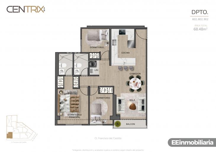 Plano del modelo Dpto. 602 del proyecto Centrix 28 en Miraflores