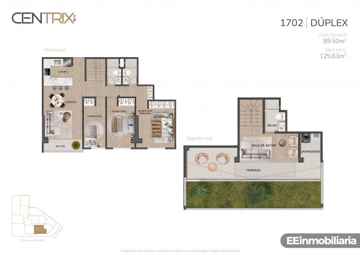 Plano del modelo Dúplex 1702 del proyecto Centrix 28 en Miraflores